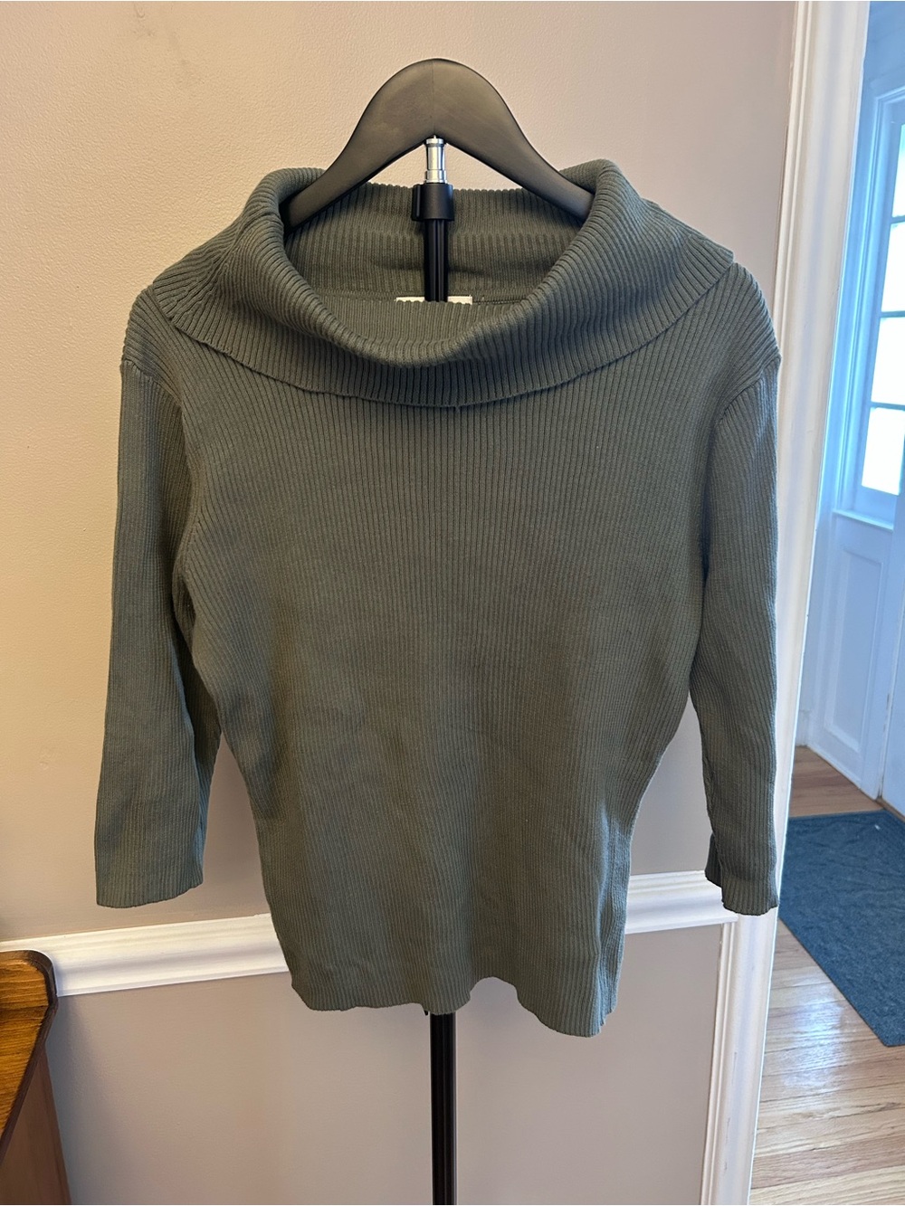 Northern Reflections Olive Green Ribbed Cowl Neck Sweater